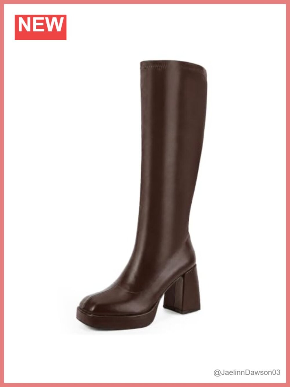 Faux Leather Platform Knee High Boots Square Toe Chunky Block Heel